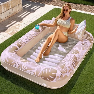 Miryx Zwembad Luchtbed - 4-in-1 Zonnebank Opblaasbaar - Tanning bed - lounge - Zonnebedligstoel - Speelgoed - Met Kussen - 70x46