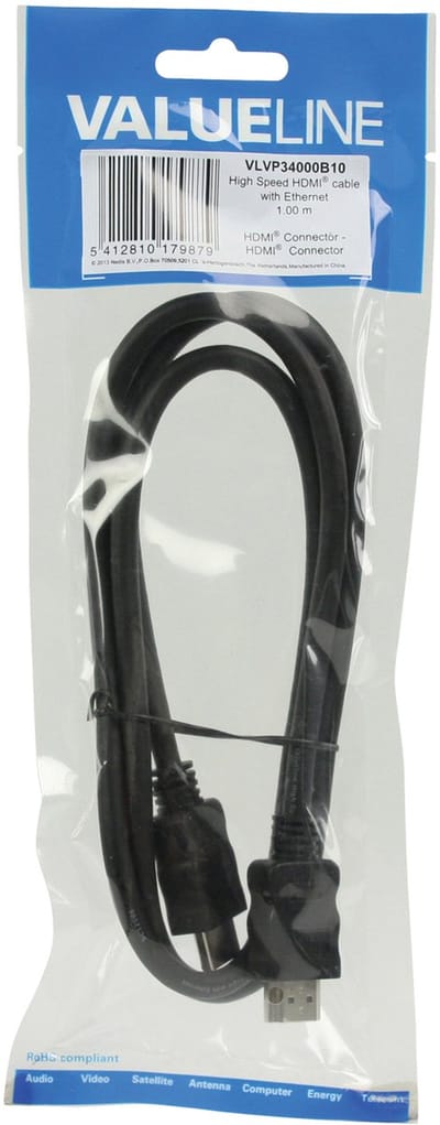 High Speed HDMI kabel met ethernet HDMI connector - HDMI connector 1,00 m zwart