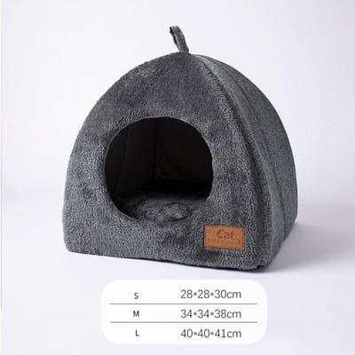 Winter Warm Kattenbed Comfortabel Opvouwbaar Kattenhuis Pluche Huisdier Zacht Bed Sofa voor Kleine Middelgrote Honden Katten Puppy Slaapkussen Nest 28x28x30cm black