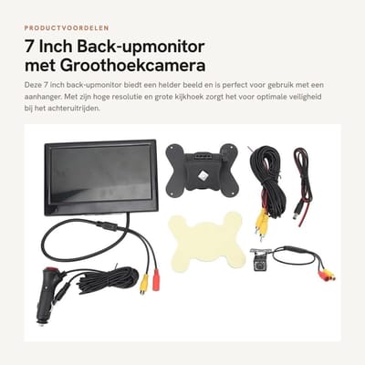 Dailygoods- Back-upmonitor 7 Inch - Hoge Resolutie - 170° Groothoek - Waterdicht - Laag Stroomverbruik - 2 Video-ingangen - Achteruitrijmonitor