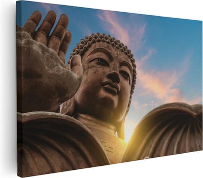 Artaza Canvas Schilderij Boeddha - 30x20 cm - Klein - Wanddecoratie Woonkamer - Muurdecoratie Zon - Kamer Accessoires