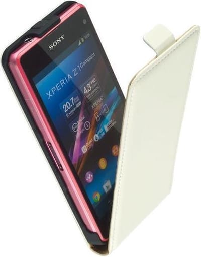 Lelycase Lederen Flip case Telefoonhoesje Sony Xperia Z1 Compact Creme Wit