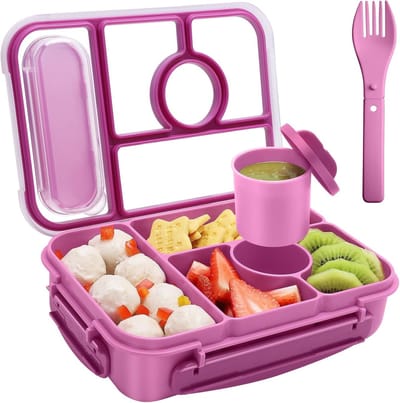 Famanu – Broodtrommel met vakken - 1300 ml - lekvrij - Bento Box voor en volwassenen - ontbijt- en lunchbox - paars