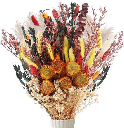 Dailygoods - 75 stuks decoratieve gedroogde bloemen, 9 soorten droogbloemen boeket voor vaas, natuurlijk gedroogd pampasgras, veelkleurige decoratieve pampasgras voor woonkamer, bruiloftsarrangementen