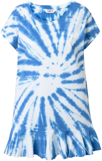 Angel of Style - Dames - T-shirt oversized batikprint ronde hals - Matblauw - Maat 46
