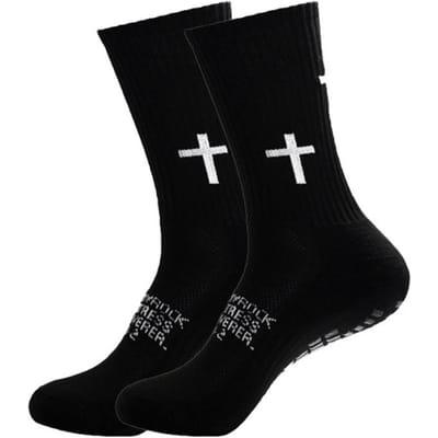 Chaussettes de sport imprimées croix Noir Confortables Décontractées Antidérapantes Chaussettes de football Entraînement professionnel Mi-mollet Colle Antidérapante One Size black