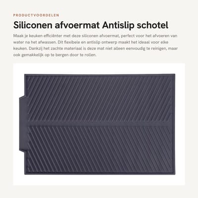 Dailygoods- Afvoermat Antislip - Siliconen Afdruipmat - Flexibel Opbergrek - Hittebestendig - Ruimtebesparend - 44 x 33 cm - Afwasmat