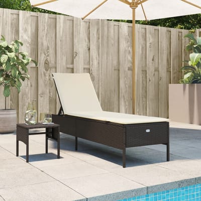 vidaXL - Ligbed - met - tafel - en - kussen - poly - rattan - bruin