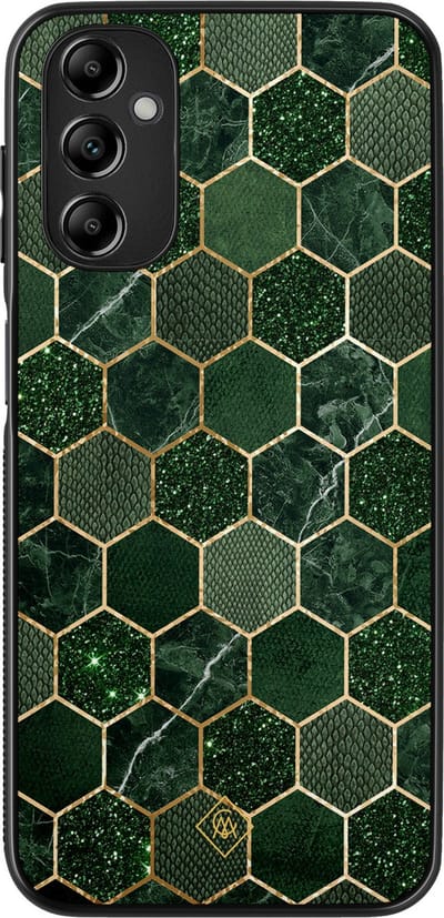 Casimoda® hoesje - Geschikt voor Samsung Galaxy A14 5G - Kubus Groen - Zwart TPU Backcover - Geometrisch patroon - Groen