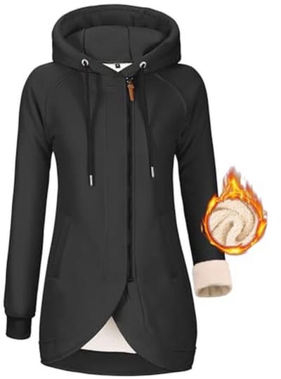 Dames fleece hoodie met capuchon | Warme wintertrui met ritssluiting | Lange mouw en zakken
