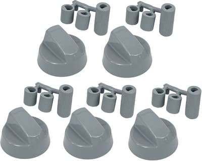 Universele knoppenset voor gaskookplaat - satijn grijs- | Set van 5 stuks | Kunststof knoppen met universele bevestigingsadapters | Past op de asjes van meest voorkomende gaskookplaten | Multaparts® huismerk