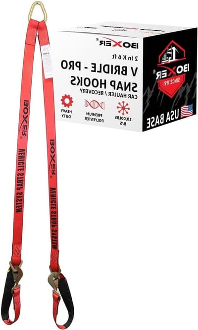 Sleepriemen V-hoofdstel - Herstel V-band - Voertuigen Slepen - Met Karabijnhaken - 6 cm x 15 cm - Rood