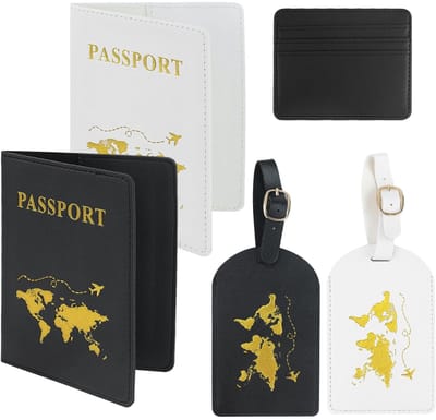 Dailygoods- Paspoorthoes Set van 3 - Paspoorthouder - Kunstlederen Hoes - Multifunctioneel Kaartenpakket - Waterdicht - Gouden Patroon - Reisdocumenthouder