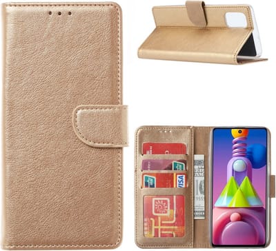 LuxeBass Hoesje geschikt voor Samsung Galaxy M51 - Bookcase Goud - portemonnee hoesje gsm hoesje - telefoonhoes - telefoonhoesjes