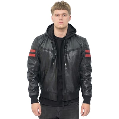 Heren Leren Hooded Retro Bomberjack - Skopje