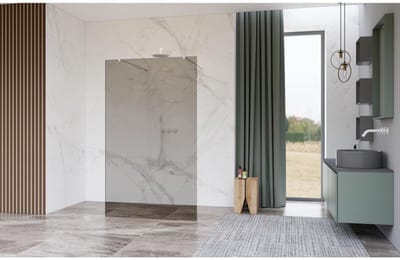 FugaFlow Eccelente Vetro Vrijstaande inloopdouche badkamer - 100x200cm - Rookglas - antikalk - 8mm veiligheidsglas - met wandarmen - Wit mat -