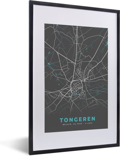 Fotolijst incl. Poster - Plattegrond – Tongeren – Blauw – Stadskaart - Kaart - 40x60 cm - Posterlijst