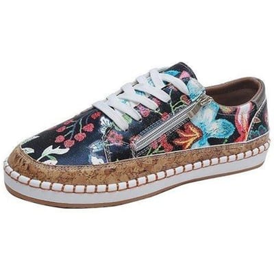Baskets vulcanisées pour femmes, élégantes, à lacets, à imprimé floral, plates, style skateboard, décontractées 35 noir