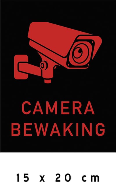 Pictogram/ bord | "Camerabewaking" | 15 x 20 cm | CCTV | Zwart | Kunststof | Camera bewaking | Let op! | Bewaking | Waarschuwing | 1 stuk
