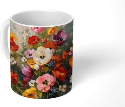Mok - Koffiemok - Vrolijk boeket - Dynamisch - Subtiele kleurspatten - Mokken - 350 ML - Beker - Koffiemokken - Theemok
