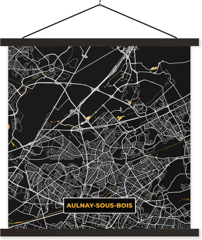 Posterhanger incl. Poster 60x60 cm - Schoolplaat - Stadskaart – Aulnay-sous-Bois - Plattegrond – Kaart – Frankrijk - Textielposter - Zwarte latten - Stadskaart
