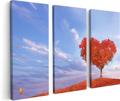 Artaza Canvas Schilderij Drieluik Rode Liefde Boom In Een Hart Vorm - 120x80 - Foto Op Canvas - Canvas Print