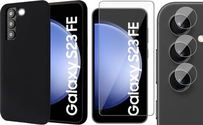 Hoesje geschikt voor Samsung Galaxy S23 FE - Screenprotector Glas & Camera - Mat Back Case Zwart
