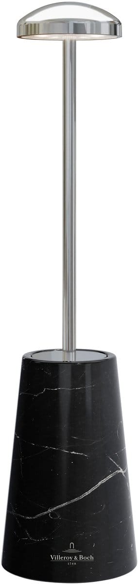 Villeroy & Boch tafellamp Siena | Zilver met marmeren zwarte voet | Oplaadbaar | Spatwaterdicht