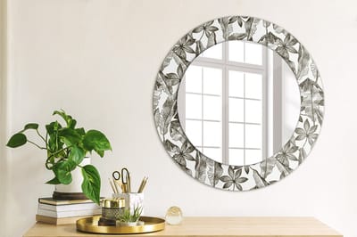 Coloray Bedrukte Spiegel - Tropische bladeren Spiegel Met Bedrukte Lijst - 50 cm - Zwart en wit Bedrukte Spiegel - Spiegel Met Bedrukte Lijst - Spiegel Met Decoratie - Spiegel Lijst Met Print