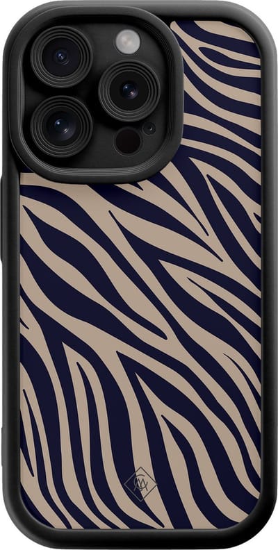 Casimoda® hoesje - Geschikt voor iPhone 15 Pro - Wavy Twist - Effen telefoonhoesje met lensbescherming - Siliconen/TPU - Backcover - Zwart