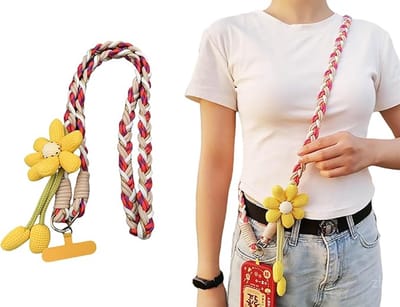 Daity Een universeel - gevlochten telefoonkoord voor dames - met een trendy bloemenprint - geschikt voor reizen en wandelen (geel).