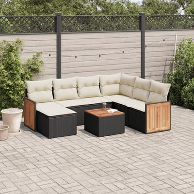 vidaXL - 8-delige - Loungeset - met - kussens - poly - rattan - zwart