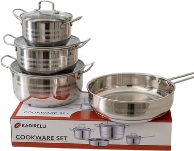 Kadirelli Pannenset met Glazen Deksel - 7-delig - RVS - Inductie - Zilver
