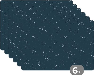 Placemat - Placemats kunststof - Sterren - Hemel - Patroon - 45x30 cm - 6 stuks - Hittebestendig - Anti-Slip - Onderlegger - Afneembaar