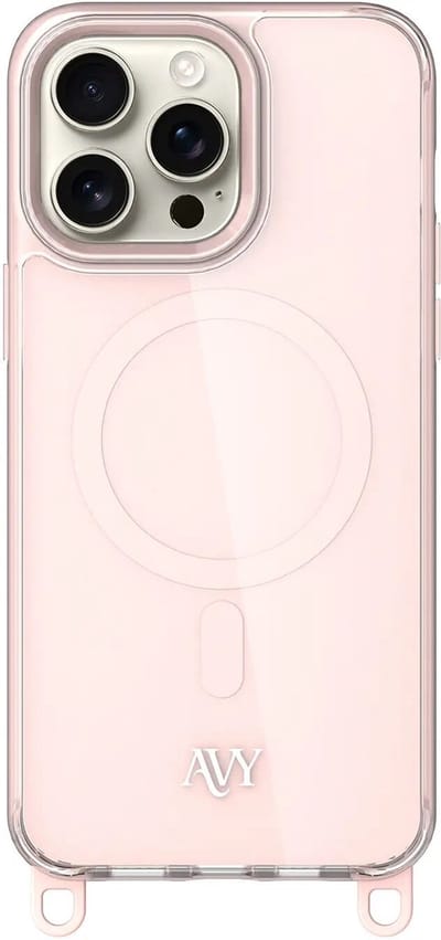 AVY Hoesje geschikt voor Apple iPhone 15 Pro Max | Compatibel met MagSafe | Back Cover | Haakjes voor koord | Roze