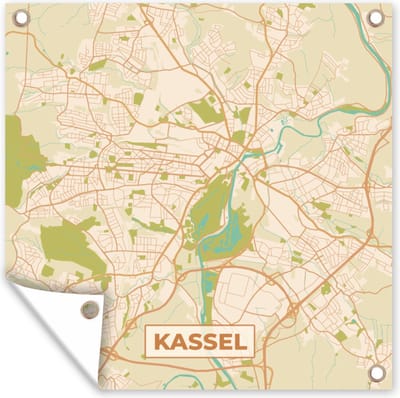 Tuin poster Plattegrond - Kassel - Vintage - Kaart - Stadskaart - 200x200 cm - Tuindoek