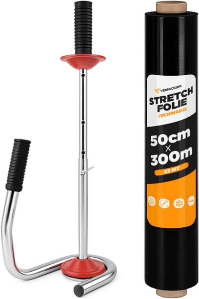 Zwarte Stretchfolie | 23my, 500mm x 300m Voordeelset met Dispenser