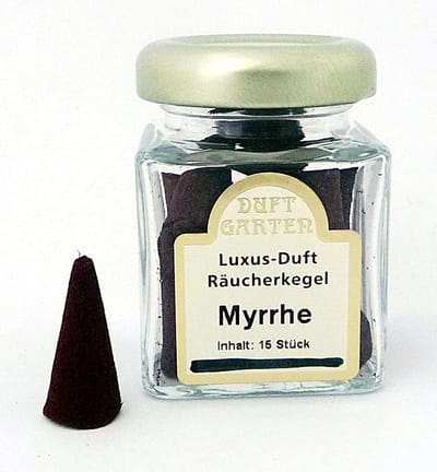 15 Myrrhe Wierook Kegels in Glazen Pot