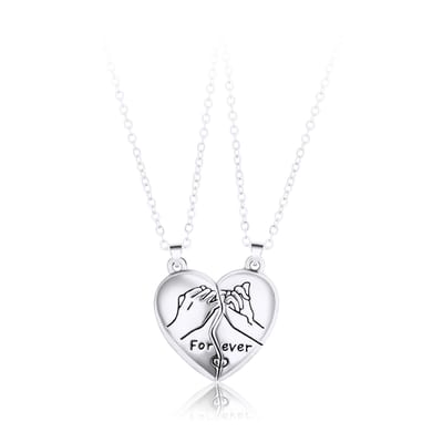 Bixorp Friends BFF Ketting voor 2 Hartje met Pinky Promise Magnetisch - Zilverkleurig - Best Friends Ketting Vriendschap Cadeau voor Twee