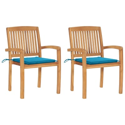 vidaXL - Tuinstoelen - 2 - st - met - blauwe - kussens - massief - teakhout