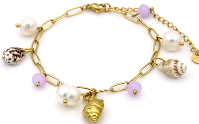 Armband - RVS - schelpen - goudkleurig - verstelbaar 16-21 cm