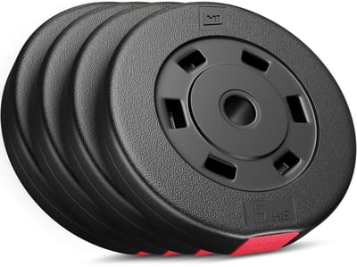 Hop-Sport – Halterschijven Set – 20 kg – Ø 30 mm – Kunststof gewichten 4x5 kg met afgeschuinde rand voor veilige krachttraining
