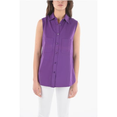 Mouwloos maxi-shirt van katoen met dubbele borstzakken in violet