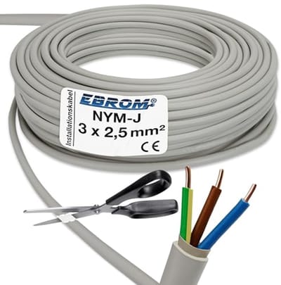 Kabel NYM-J 3 x 2,5 mm² - Grijze Installatiekabel - Natte Kamertoepassing - Verkoop per Meter