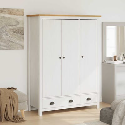 vidaXL - Kledingkast - Hill - 3 - deuren - 127x50x170 - cm - massief - grenenhout - wit