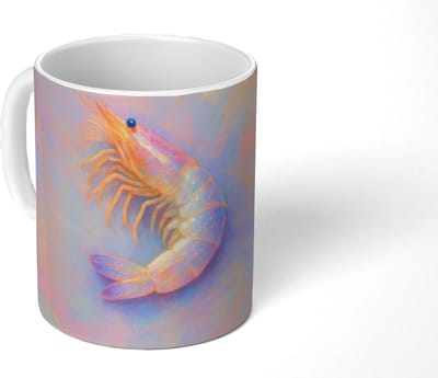 Mok - Koffiemok - Garnaal - Subtiele structuur - Blauw - Roze - Mokken - 350 ML - Beker - Koffiemokken - Theemok