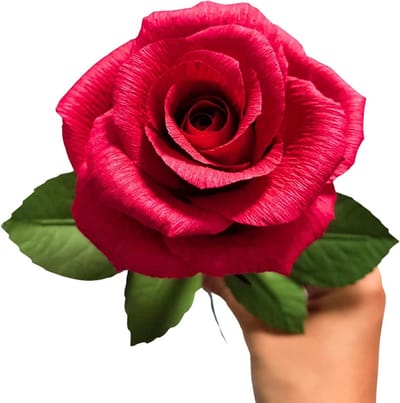 Papieren Roos - Papier Bloemen - Cadeau Geven - Handgemaakt Crêpe Papier - 31cm Hoog - Rood