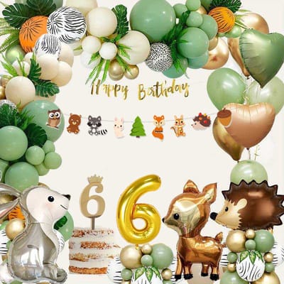 FeestmetJoep® 64-delig feestpakket Jungle 6 jaar verjaardag - Jungle thema feestje 6 jaar - Jungle versiering - Jungle feestartikelen - Jungle slinger - Jungle ballonnen - Jungle kinderfeestje - Dieren verjaardag versiering