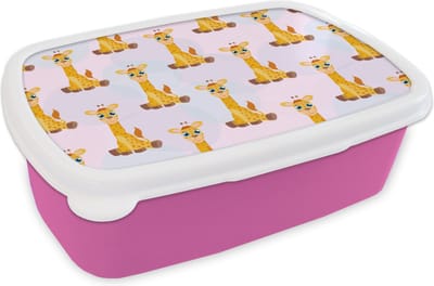 Broodtrommel Roze - Lunchbox - Brooddoos - Giraffe - Patroon - Kinderen - 18x12x6 cm - Kinderen - Meisje