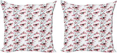 ABAKUHAUS Decoratieve kussenhoezen voor de lente, 2 stuks, vintage Chinese bom 50x50 cm, lichtblauw, wit, rood